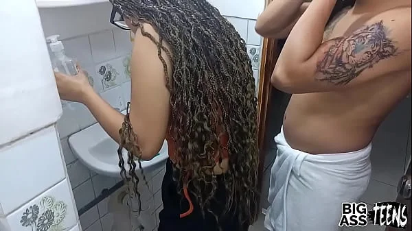 I cum in my stepsister's tight pussy Sex rapidin in the bathroom before our parents arrive Stepsister with a big ass